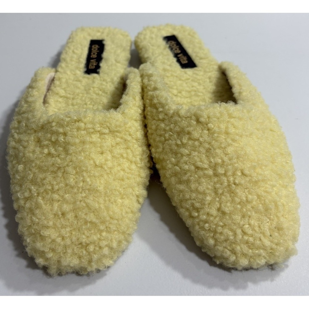 Dolce Vita Saydee Limon Yellow Faux Fur Sherpa Mule Slippers Women's Sz 8